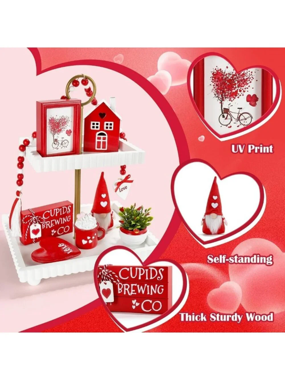 Charming Valentine's Day Home Office Decor Set - 8 PCS Tiered Tray Decorations